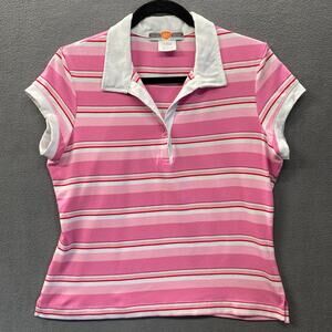 Vtg Y2K 90s 00s Baby Tee Polo Shirt Juniors L Pink White Stripe Kawaii Preppy
